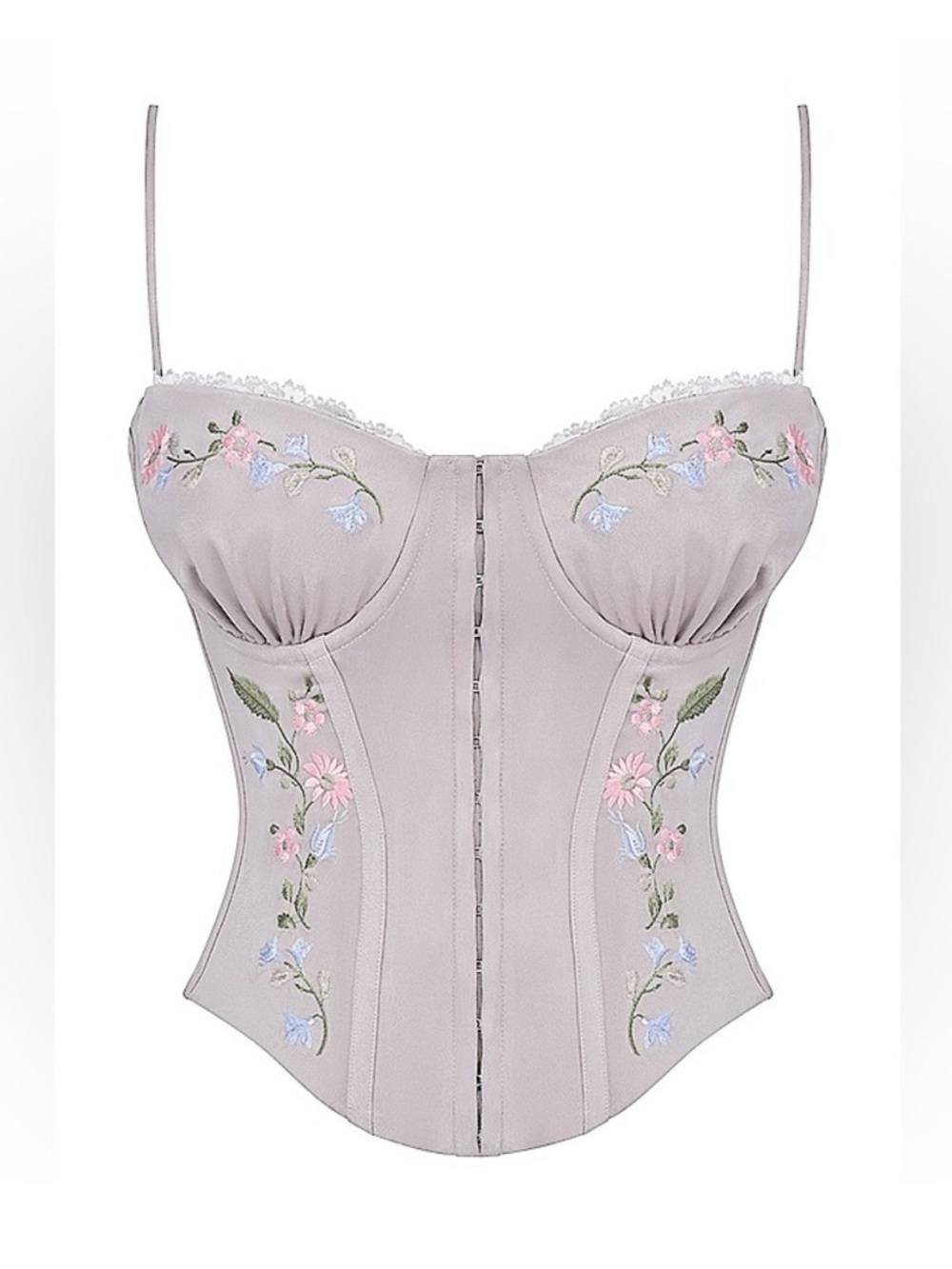 House of Cb PETUNIA Floral Embroidered Corset Bustier in Light Lavender